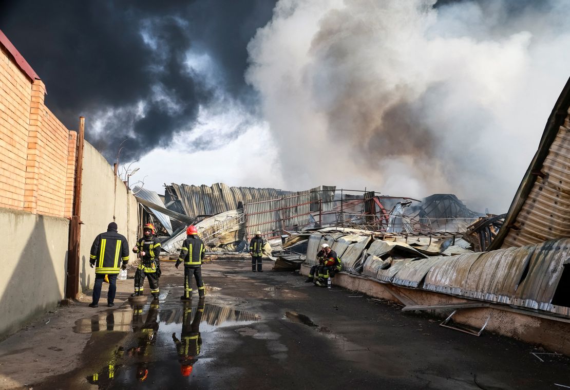 Firefighters work at the site of a Russian drone strike in Odesa, Ukraine on March 11.