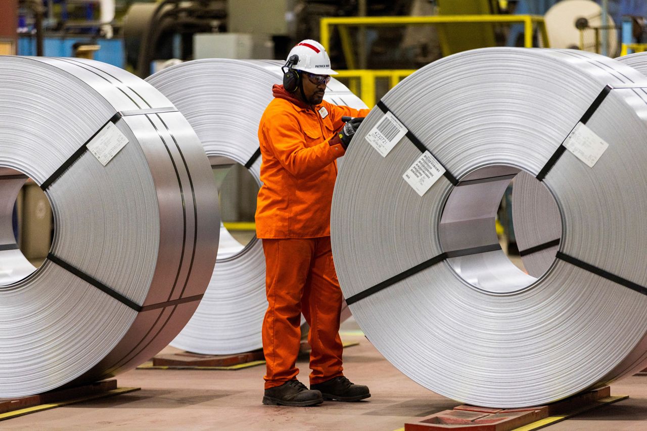 A worker inspects a steel coil at the the ArcelorMittal Dofasco steel mill in Hamilton, Ontario, Canada on Wednesday.