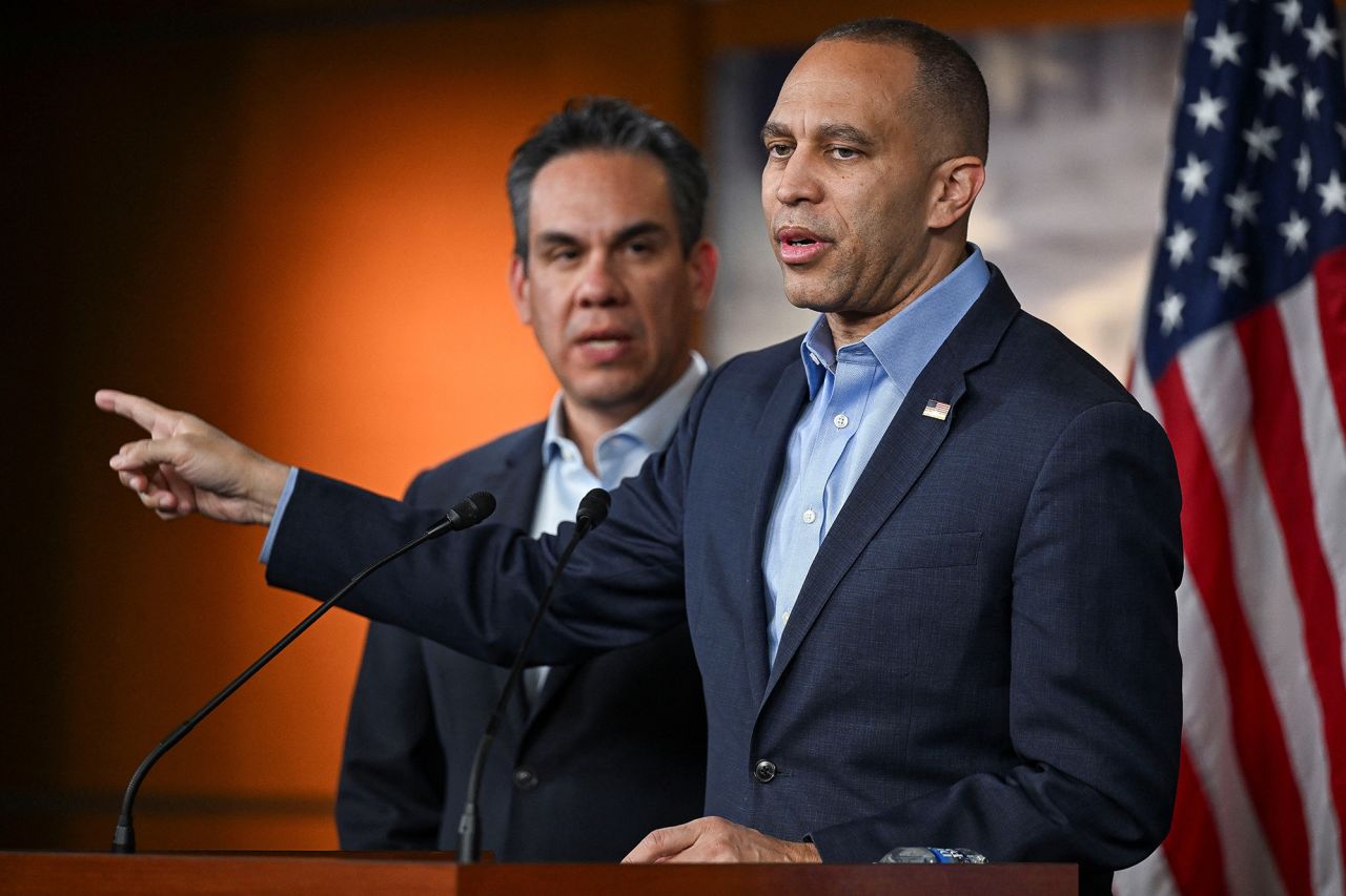 House Minority Leader Hakeem Jeffries speaks at a press conference in Washington, on Friday.