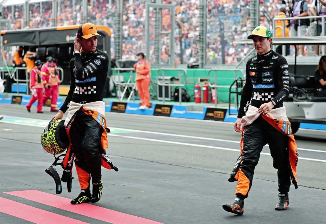 McLaren teammates Norris (left) and Piastri (right) finished with a one-two ahead of Sunday's Australian Grand Prix.