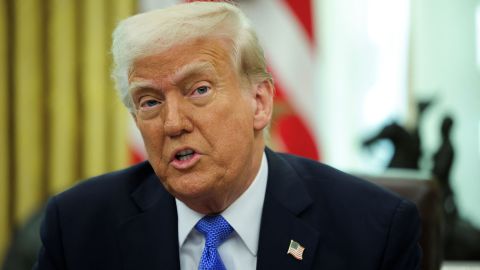 U.S. President Donald Trump delivers remarks with Defense Secretary Pete Hegseth (not pictured) in the Oval Office at the White House, in Washington, D.C., U.S., March 21, 2025. REUTERS/Carlos Barria