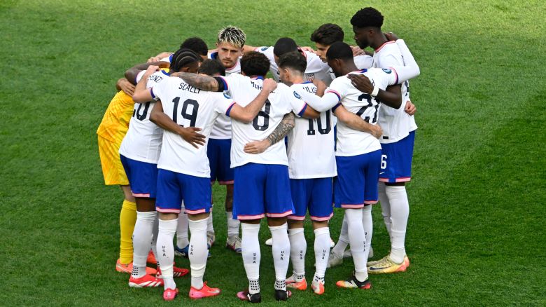 Mar 23, 2025; Inglewood, California, USA; The United States of America huddles before the Concacaf Nations League third place match against Canada at SoFi Stadium.