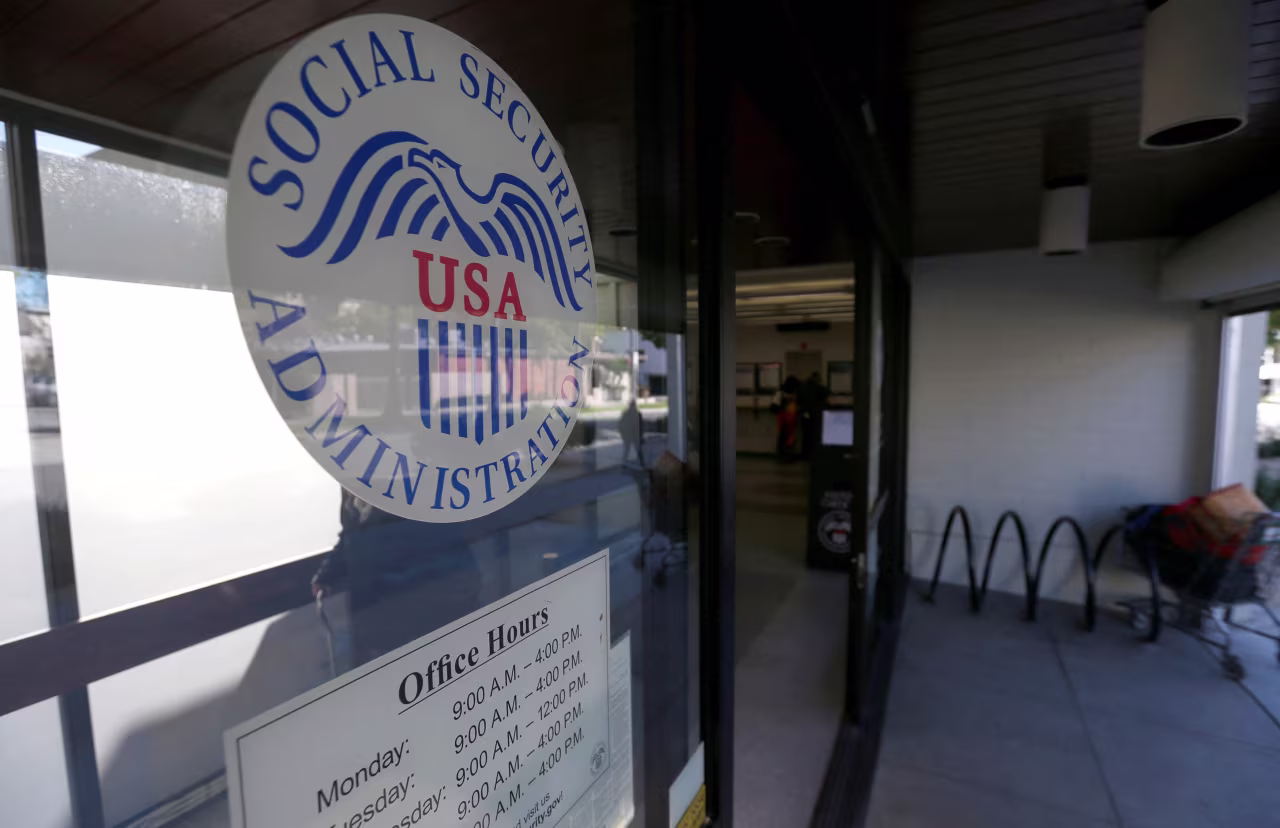  The entrance and logo of a Social Security Office in Pasadena, California  on March 14, 2017.