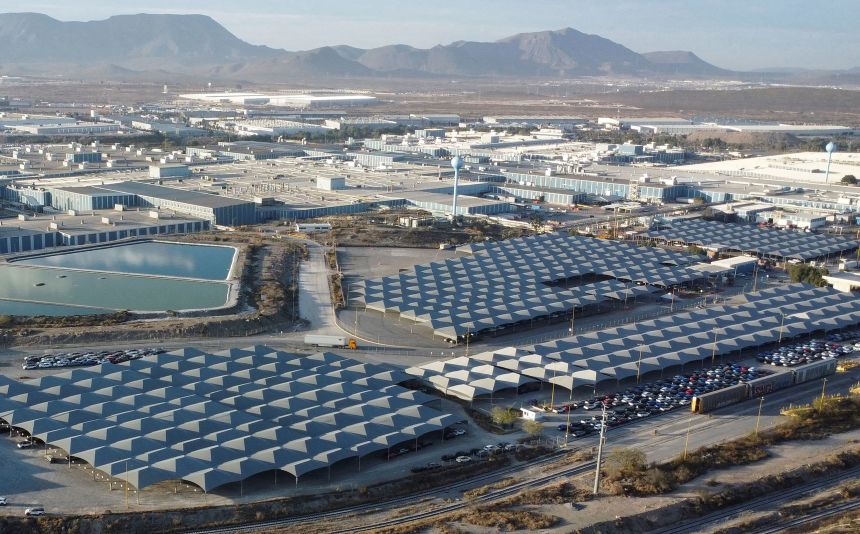 The General Motors plant, which exports vehicles to Canada and the US, in Ramos Arizpe, Mexico, on January 29.