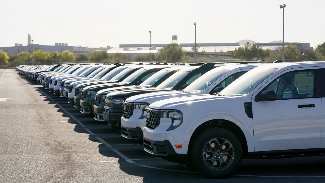 Trucks are parked at the Ford Hermosillo Stamping and Assembly Plant following U.S. President Donald Trump's announcement of a 25% tariff on imported cars and light trucks starting next week, in Hermosillo, Sonora state, Mexico, March 26, 2025. REUTERS/Santiago Fontes