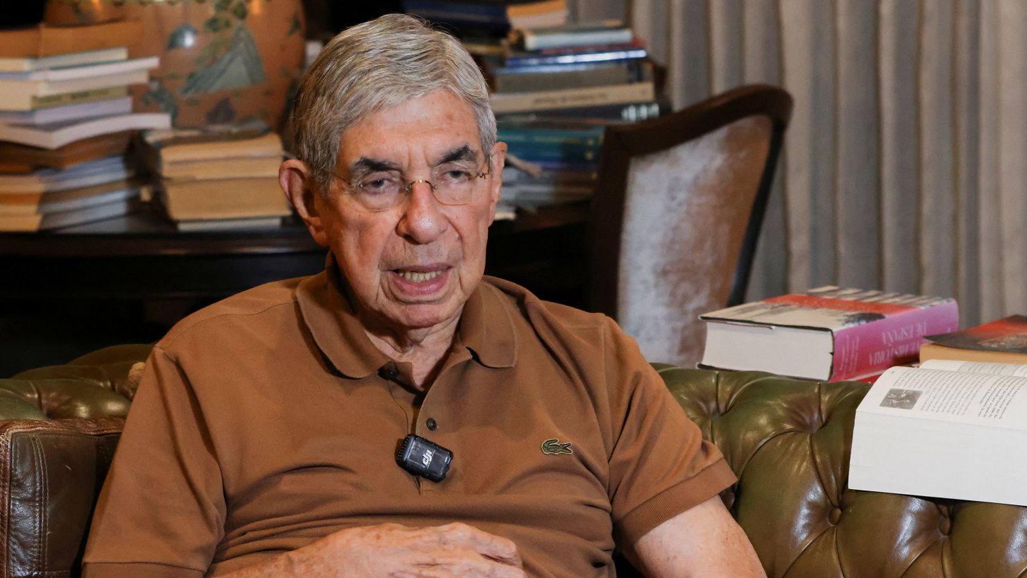 Former Costa Rican President and Nobel Prize winner Oscar Arias talks during an interview with Reuters, after he said the US revoked his visa.