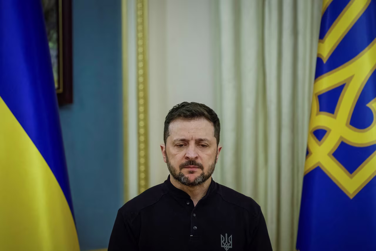Ukraine's President Volodymyr Zelenskiy attends a press conference in Kyiv, Ukraine, on Friday.