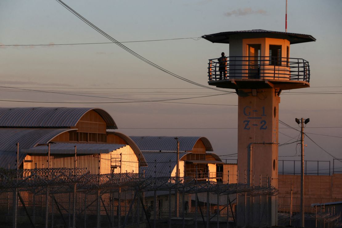 A view shows the Terrorism Confinement Center prison during a media tour in Tecoluca, El Salvador, on April 4.