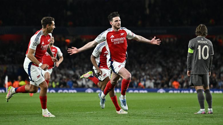 Declan Rice produced a heroic performance to fire Arsenal to a win against Real Madrid.