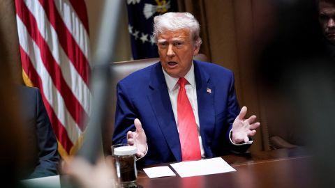 U.S. President Donald Trump attends a cabinet meeting at the White House in Washington, D.C., U.S., April 10, 2025. REUTERS/Nathan Howard