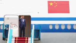 Chinese President Xi Jinping waves as he arrives for a two-day state visit, at Hanoi's Noi Bai International Airport, Vietnam, April 14, 2025.