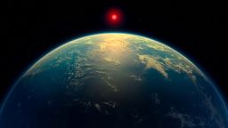 An illustration shows a hycean world – an exoplanet with a liquid water ocean beneath a hydrogen-rich atmosphere - orbiting a red dwarf star. Based on observations by the James Webb Space Telescope, the exoplanet K2-18 b might fit in this category. This illustration was obtained by Reuters on April 16, 2025. A. Smith, N. Madhusudhan/University of Cambridge/Handout via REUTERS NO RESALES. NO ARCHIVES. THIS IMAGE HAS BEEN SUPPLIED BY A THIRD PARTY.