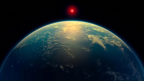 An illustration shows a hycean world – an exoplanet with a liquid water ocean beneath a hydrogen-rich atmosphere - orbiting a red dwarf star. Based on observations by the James Webb Space Telescope, the exoplanet K2-18 b might fit in this category. This illustration was obtained by Reuters on April 16, 2025. A. Smith, N. Madhusudhan/University of Cambridge/Handout via REUTERS NO RESALES. NO ARCHIVES. THIS IMAGE HAS BEEN SUPPLIED BY A THIRD PARTY.