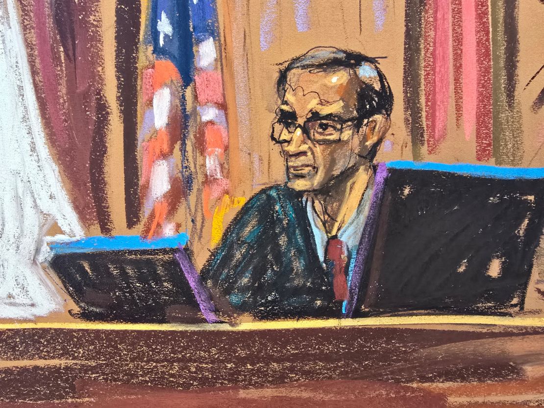 A courtroom sketch of Judge Arun Subramanian presiding over a court hearing for Sean 'Diddy' Combs in New York City.