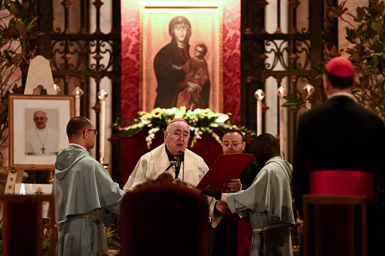 Cardinal Stanislaw Rylko attends a rosary for Pope Francis at Basilica of Santa Maria Maggiore on Monday.