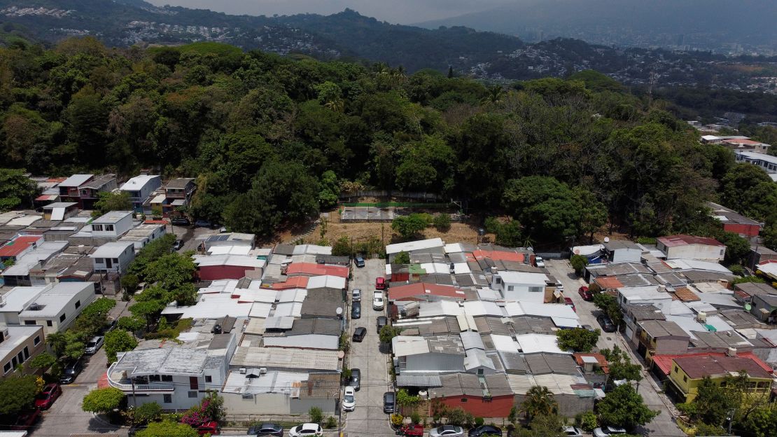 A drone view of Los Nogales neighborhood, where Kilmar Abrego Garcia used to live, in San Marcos, El Salvador, on April 21.