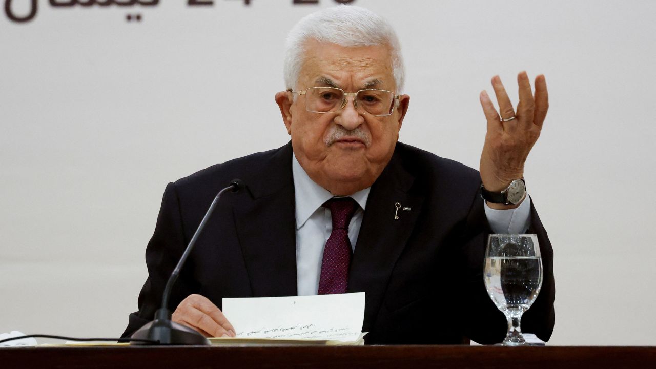 Palestinian Authority President Mahmoud Abbas holds a leadership meeting in Ramallah in the Israeli-occupied West Bank, on April 23.