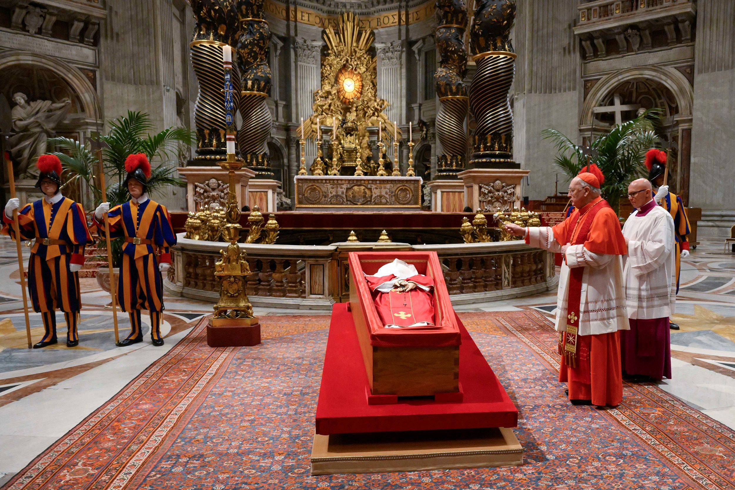 The body of Pope Francis lies in a coffin before <a href="https://www.cnn.com/2025/04/25/europe/pope-francis-coffin-close-vatican-intl/index.html">it was sealed</a> inside St. Peter's Basilica on Friday, April 25.