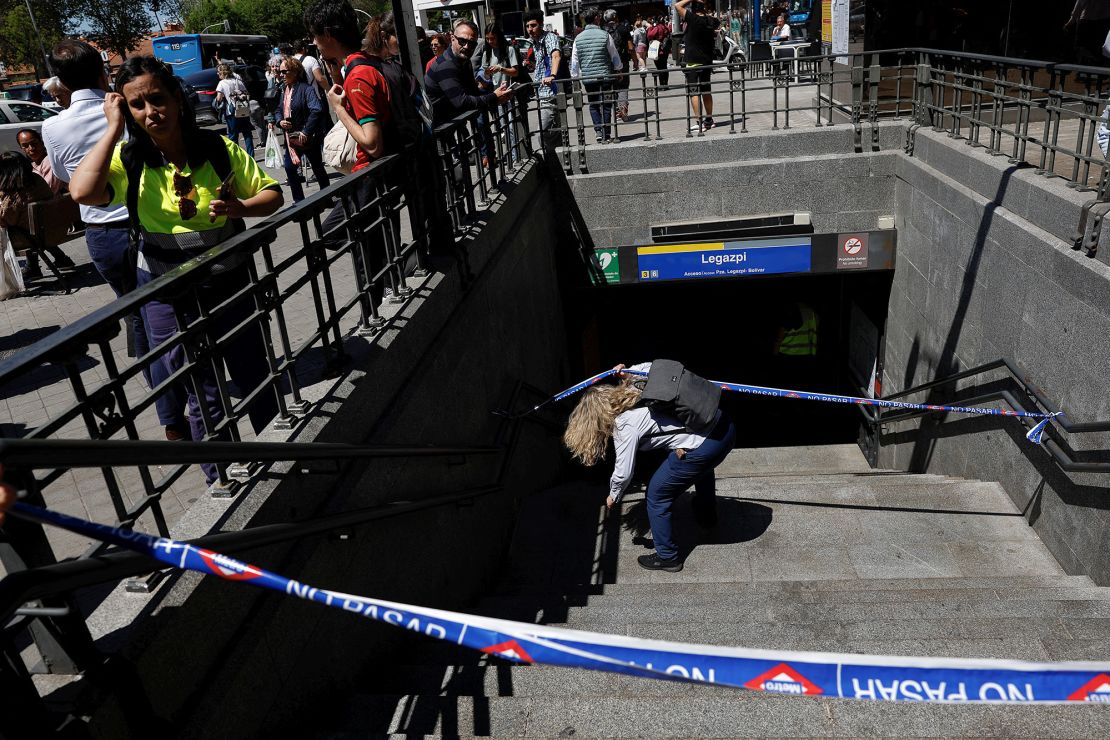 A metro station in Madrid was closed off with tape on Monday; the subway shut down in the capital, leaving passengers stranded.
