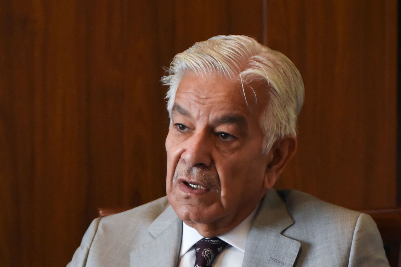 Pakistan Defense Minister Khawaja Muhammad Asif speaks during an interview in Islamabad, Pakistan, on April 28.