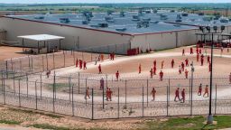 Drone view of detainees exercising in the courtyard at the Bluebonnet Detention Facility, the facility where Venezuelans at the center of a U.S. Supreme Court ruling are held, in Anson, Texas, U.S., April 28, 2025. REUTERS/Paul Ratje
