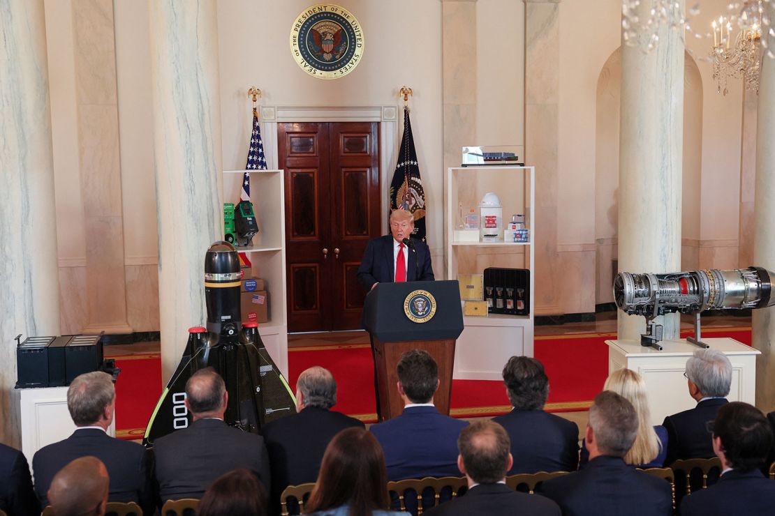President Donald Trump delivers remarks at an "Investing in America" event in Washington, DC, on April 30, 2025.
