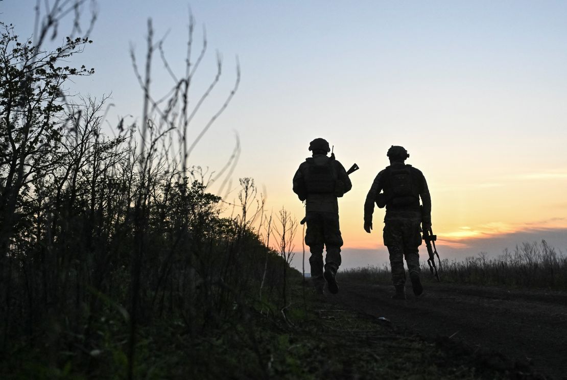 Servicemen of Special Police Battalion walk at their positions, amid Russia's attack on Ukraine, in Zaporizhzhia region, Ukraine April 29, 2025.
