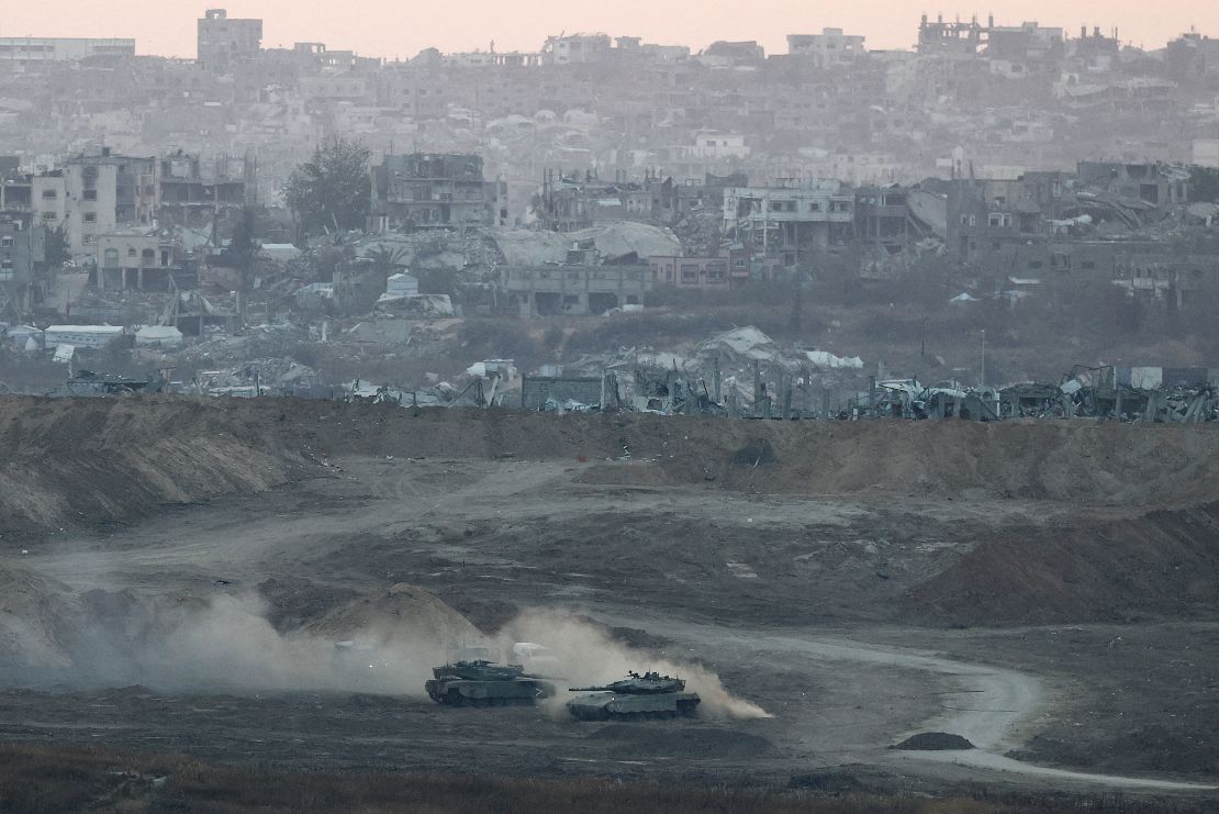 Israeli tanks operate in Gaza, as seen from Israel, on May 3.