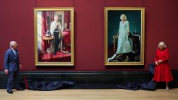 Britain's King Charles and Queen Camilla unveil their official Coronation State Portraits during a visit to the National Gallery, in London, Britain, May 6, 2025. Chris Jackson/Pool via REUTERS   NO RESALES. NO ARCHIVES.