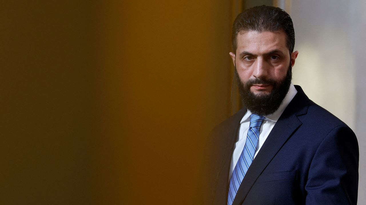 Syrian President Ahmad al-Sharaa attends a press conference at the Elysee Palace in Paris on May 7.