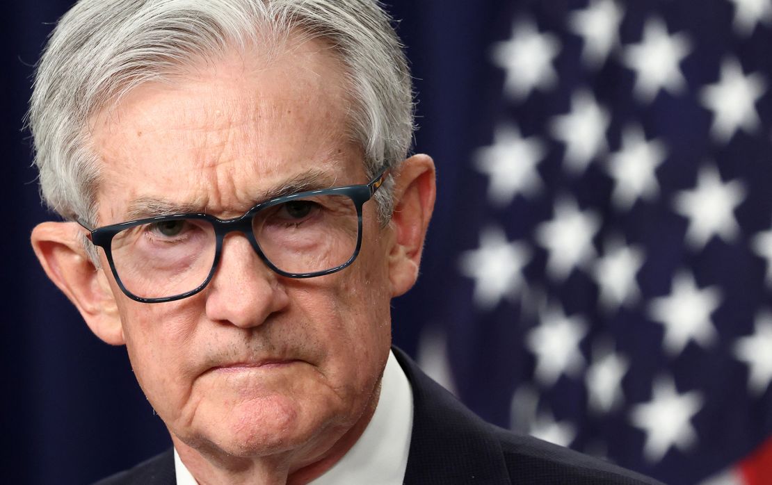 US Federal Reserve Chair Jerome Powell speaks during a press conference in Washington, DC, on May 7.