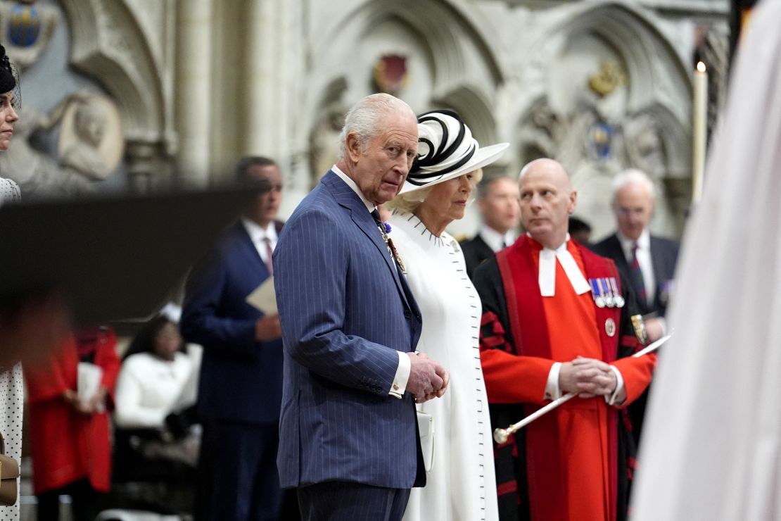 King Charles and Queen Camilla pictured during the service on Thursday.