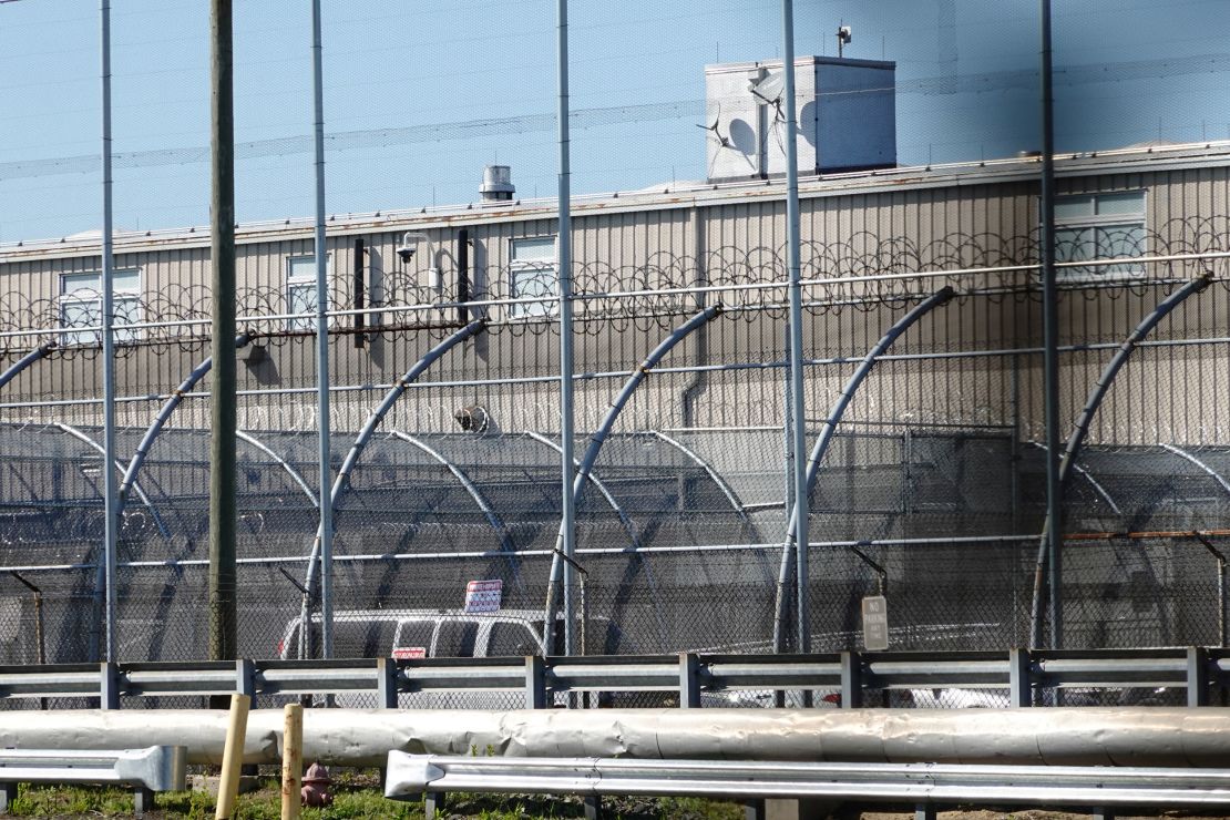 A view of security fencing at Delaney Hall, a 1,000-person detention center operated by private prison company GEO Group for Immigration and Customs Enforcement in the Ironbound neighborhood of Newark, New Jersey, on May 10.