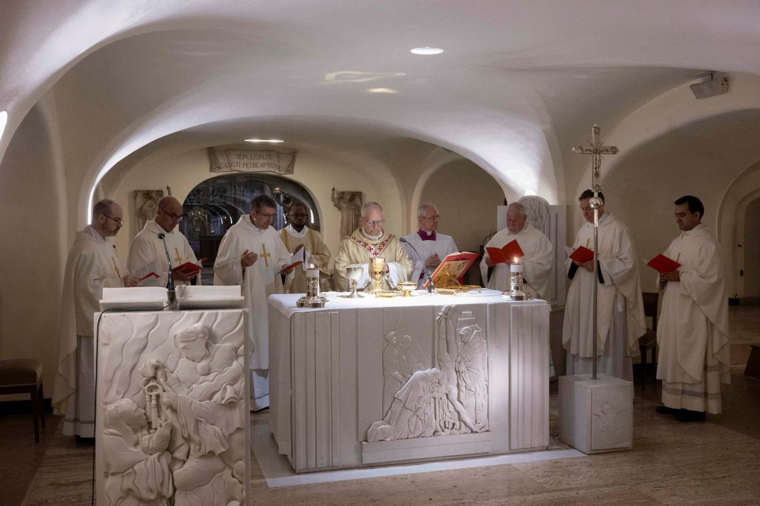 Pope Leo XIV led Mass in the Vatican grottoes on Sunday morning before singing the Regina Caeli from the balcony of St. Peter's Basilica.