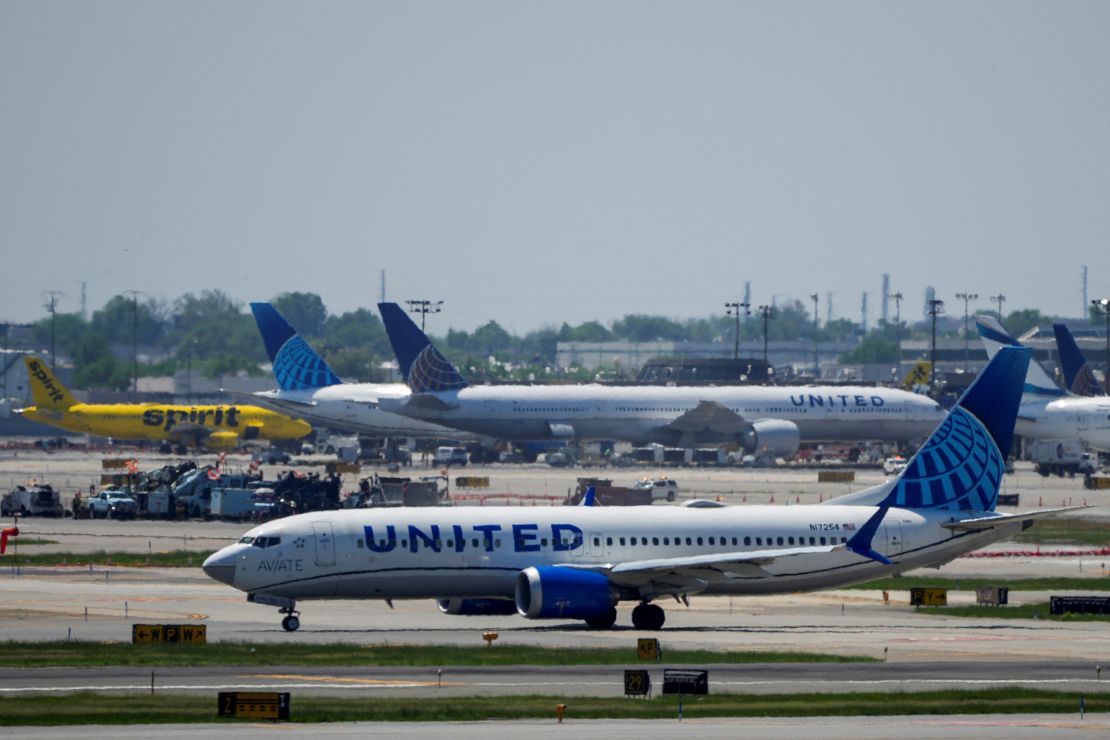 A plane taxis on the tarmac at Newark on May 11, 2025. Recent outages have disrupted operations at the busy hub.