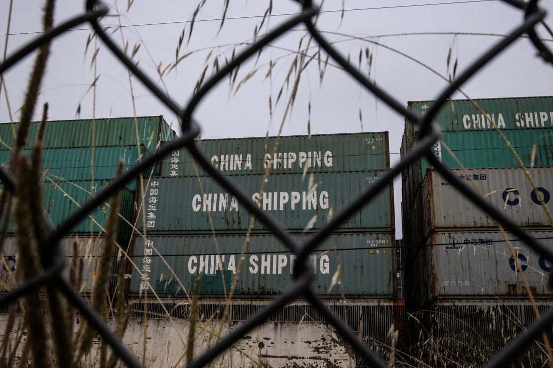 China Shipping containers are seen at the port of Oakland on May 12, 2025. Ports across the United States are likely to see a surge in deliveries from China after tariffs were temporarily slashed.