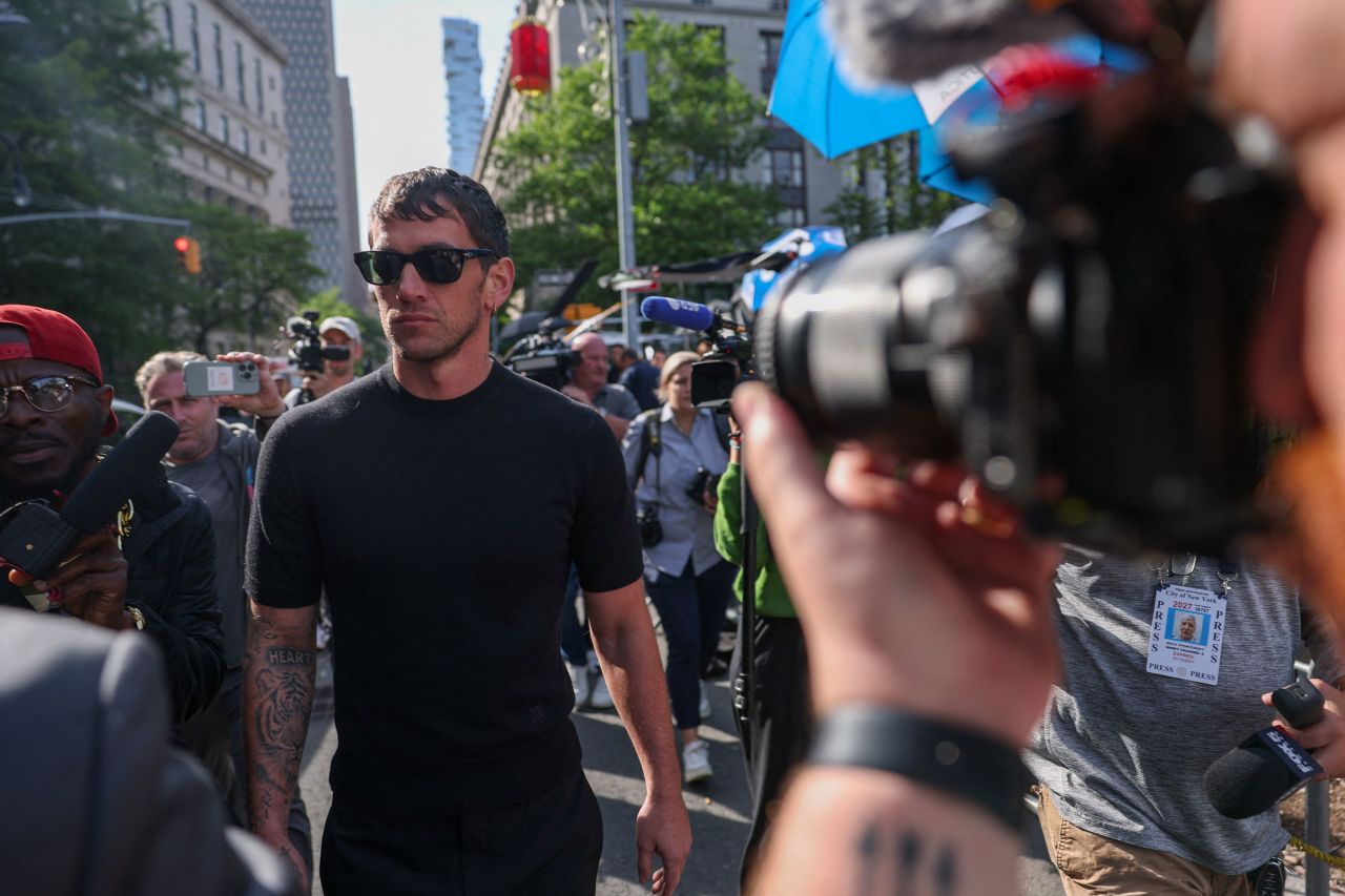 Cassie Ventura's husband Alex Fine walks outside the courthouse in Manhattan on Monday.