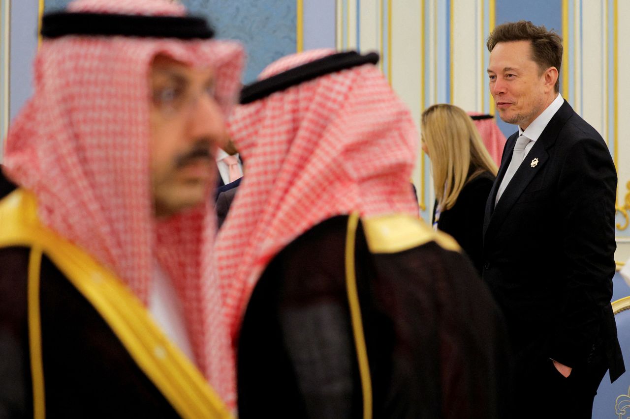 Tesla CEO Elon Musk looks on as he visits Riyadh with U.S. President Donald Trump on Tuesday.