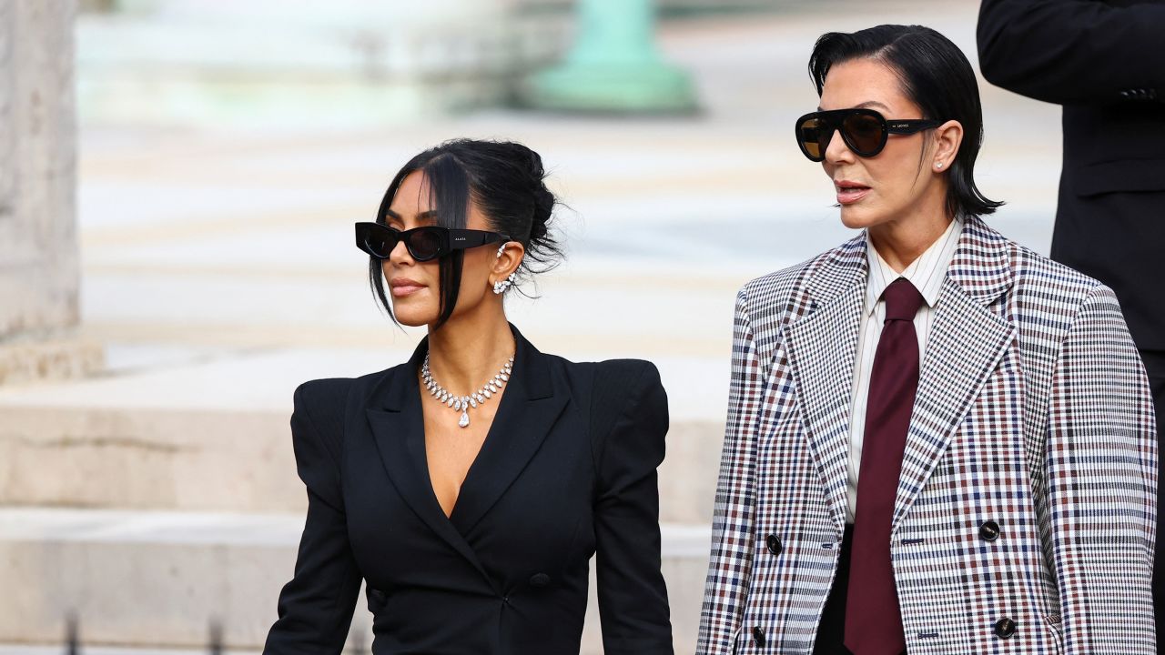 Kim Kardashian, accompanied by Kris Jenner, leaves the courthouse of the trial of 10 people accused of stealing millions of dollars worth of jewellery from her, in Paris, France, on May 13, 2025.