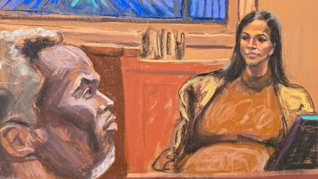 Sean "Diddy" Combs watches as his former girlfriend Casandra "Cassie" Ventura testifies at his sex trafficking trial in New York City, New York, U.S., May 13, 2025 in this courtroom sketch. REUTERS/Jane