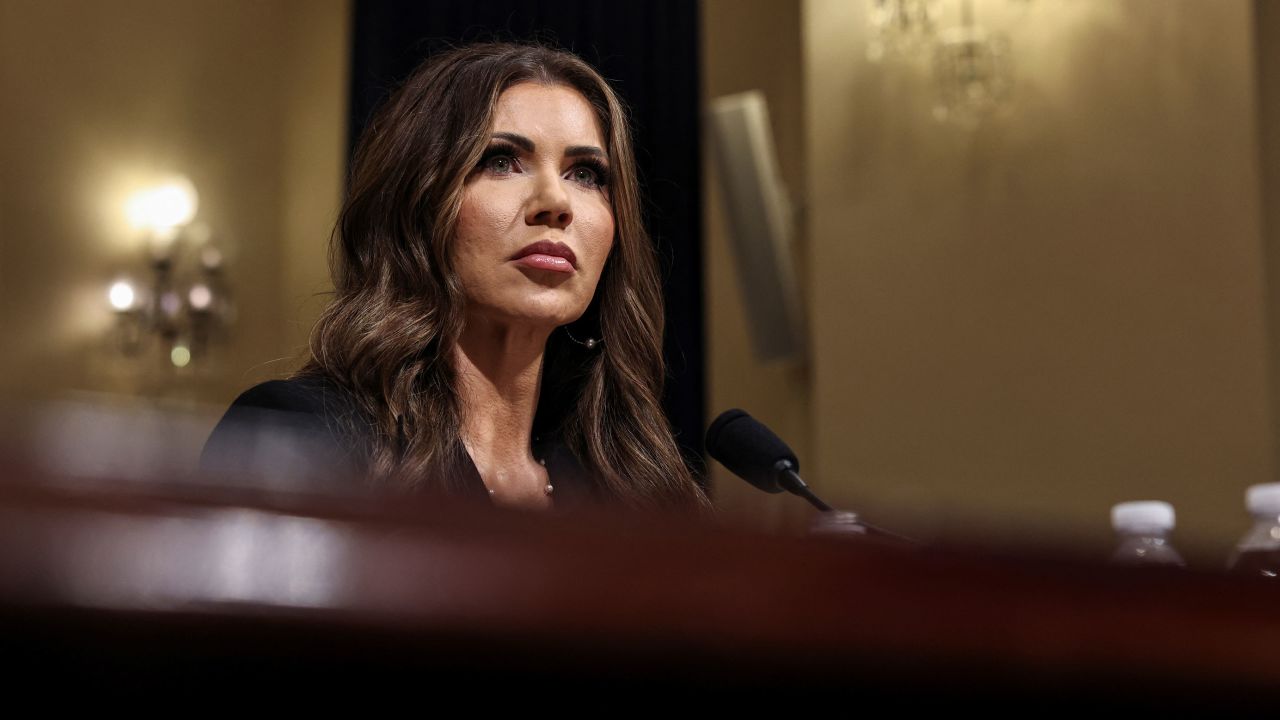 Secretary of Homeland Security Kristi Noem testifies before a House Homeland Security hearing on the Department of Homeland Security budget on Capitol Hill in Washington, DC, on May 14.