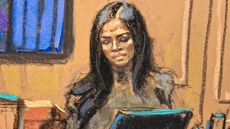 Casandra "Cassie" Ventura sits in the witness box during Sean "Diddy" Combs' sex trafficking trial in New York City, New York, U.S., May 14, 2025 in this courtroom sketch. REUTERS/Jane Rosenberg