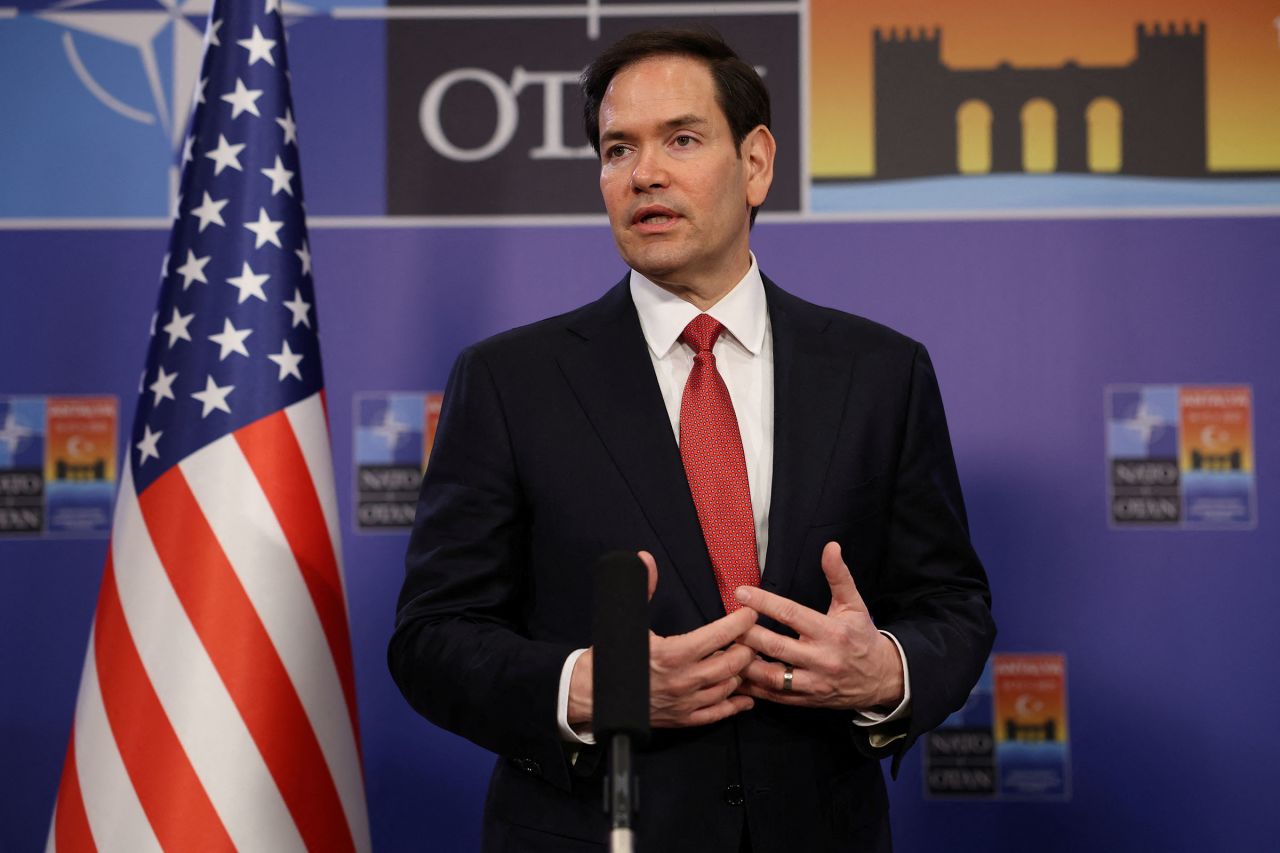 Secretary of State Marco Rubio speaks at NEST International Convention Center, in Antalya, Turkey, on Thursday.