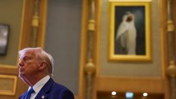 U.S. President Donald Trump attends a business forum at Qasr Al Watan during the final stop of his Gulf visit, in Abu Dhabi, United Arab Emirates, May 16, 2025. REUTERS/Amr Alfiky