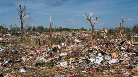 Debris are scattered across the Sunshine Hills neighborhood after a series of tornadoes hit Laurel County, in London, Kentucky, U.S. May 17, 2025.  REUTERS/Seth Herald