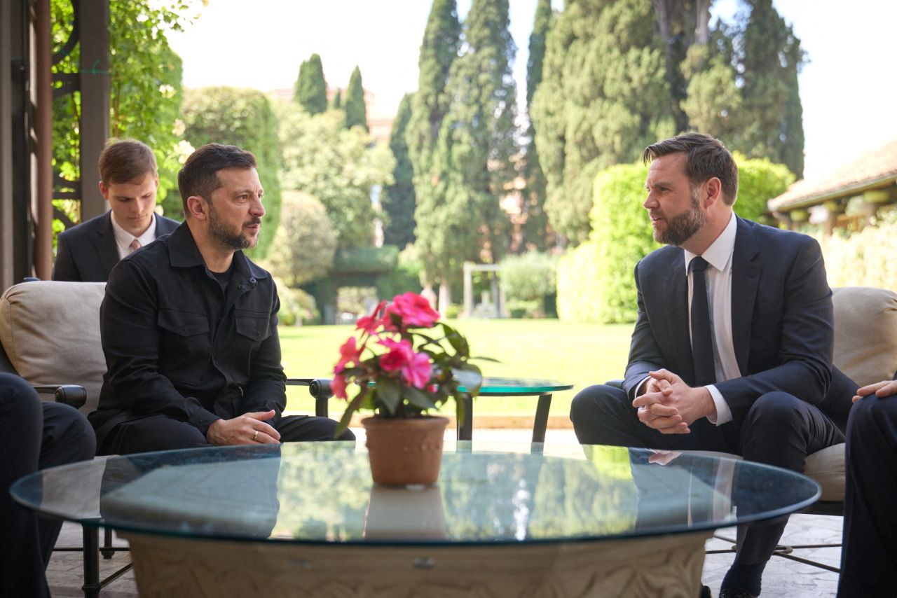 Ukrainian President Volodymyr Zelensky meets with US Vice President JD Vance in Rome on Sunday.