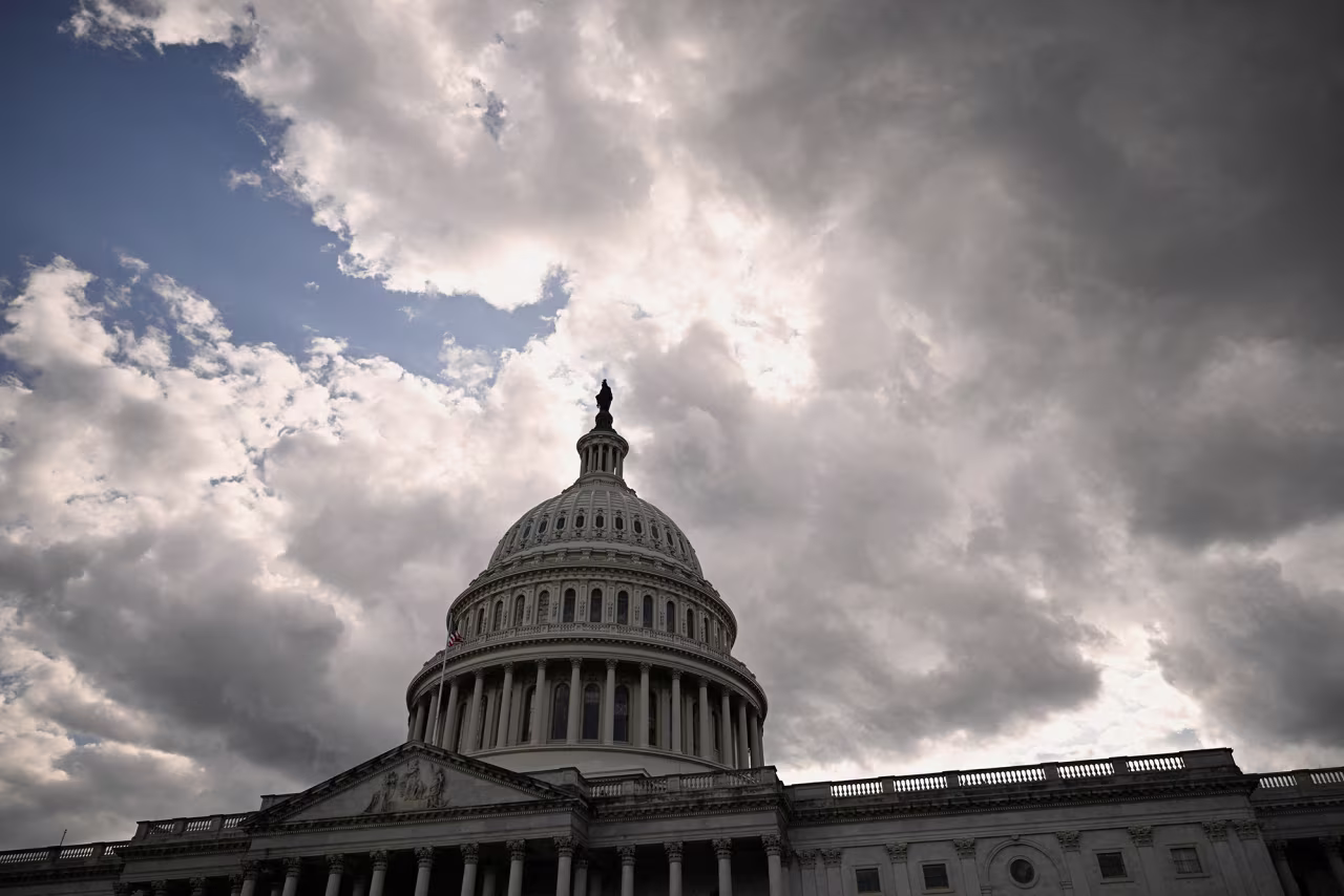 Clouds roll over the US Capitol in Washington, DC, on May 18.