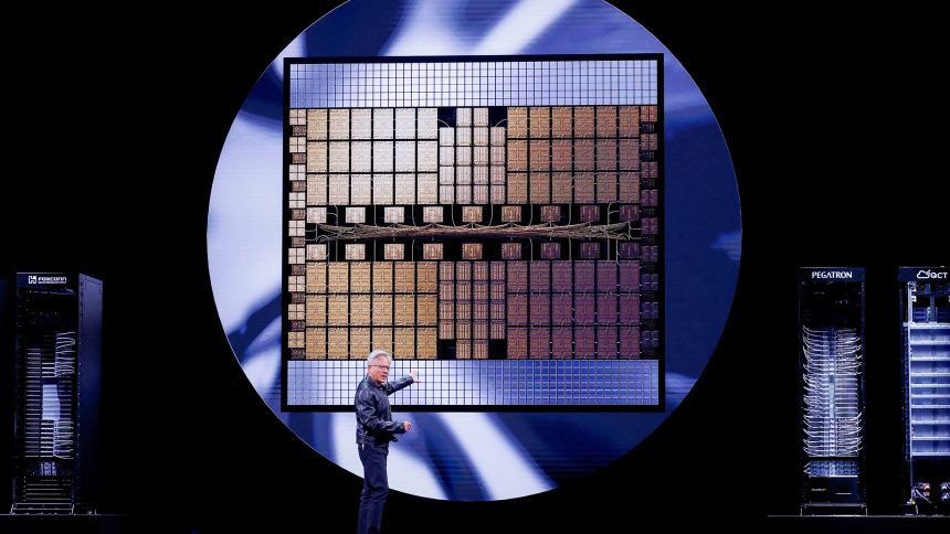 Nvidia's CEO Jensen Huang makes a keynote speech at Computex in Taipei, Taiwan May 19, 2025.