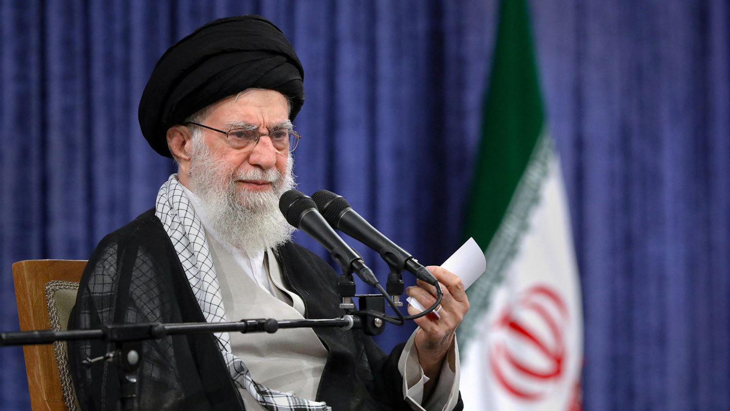 Iran's Supreme Leader Ayatollah Ali Khamenei speaks during a meeting in Tehran, Iran on Tuesday.