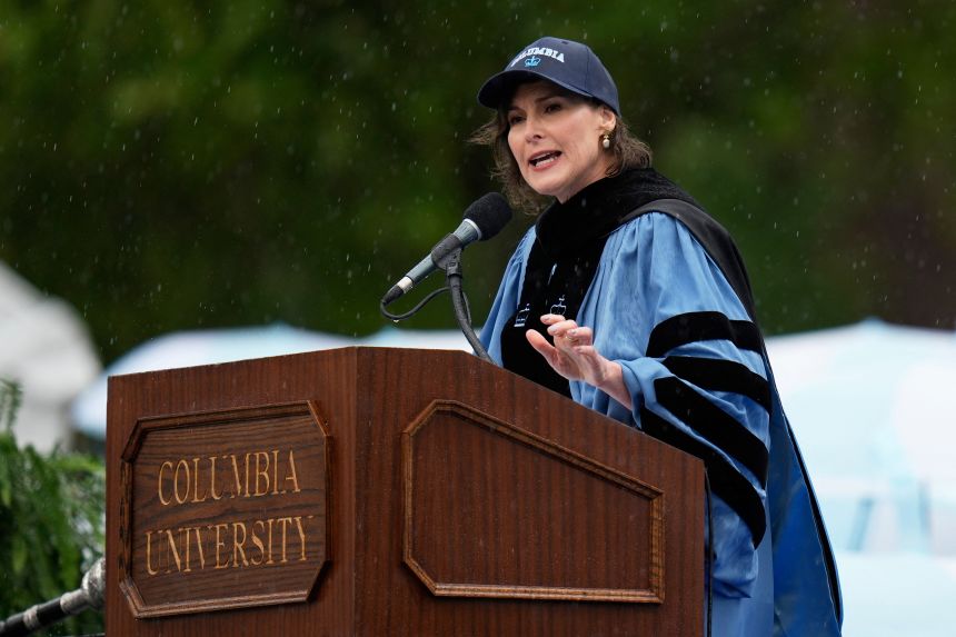 Columbia University's acting President Claire Shipman speaks during the university's commencement ceremony in New York on May 21.